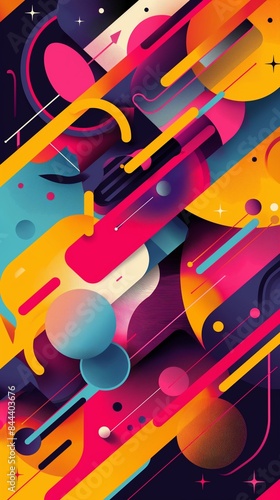 A vibrant poster design for a music festival  featuring abstract shapes  bold typography  and dynamic patterns  all in a lively color palette that conveys energy and excitement.