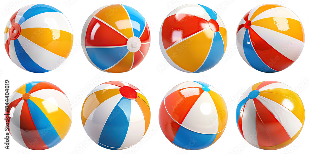 Set of Summer Beach Ball isolated on transparent png background. Generative ai Set of Summer Beach Ball isolated on transparent png background. Generative ai