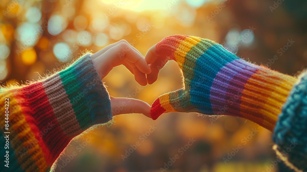Gay pride month concept. Hand msking a heart sign with gay pride LGBT ...