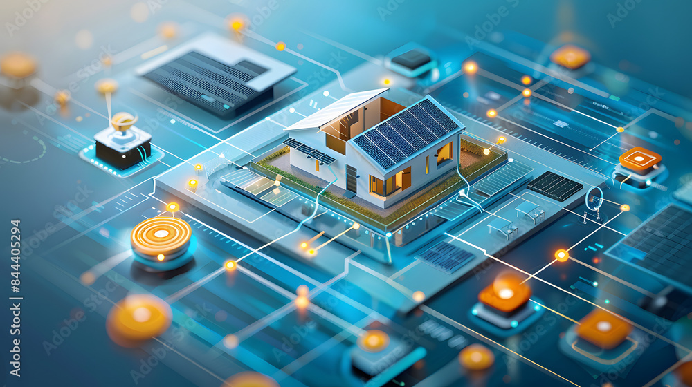 Smart home with solar panels. 3d illustration Smart home with solar panels. 3d illustration
