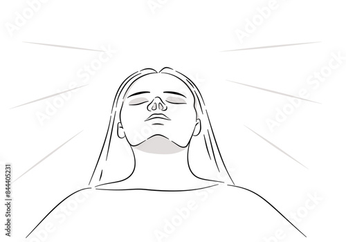 Out line of a woman adult doing breathing exercise in low angle view.