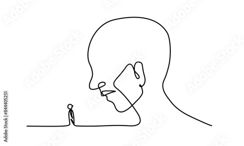 Single line art of person with childhood in mental health concept.