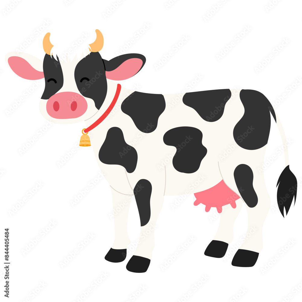 happy dairy cow with cowbell illustration happy dairy cow with cowbell illustration