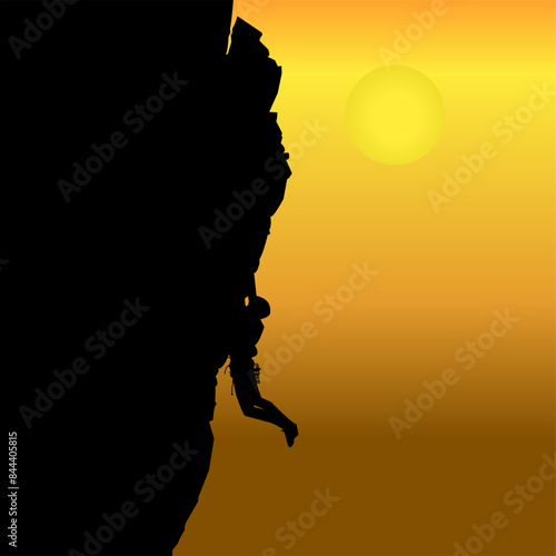 Rock Climbing Climbing Black Shadow Image of a Rock Climbing Sport Person, black silhouette vector illustration.