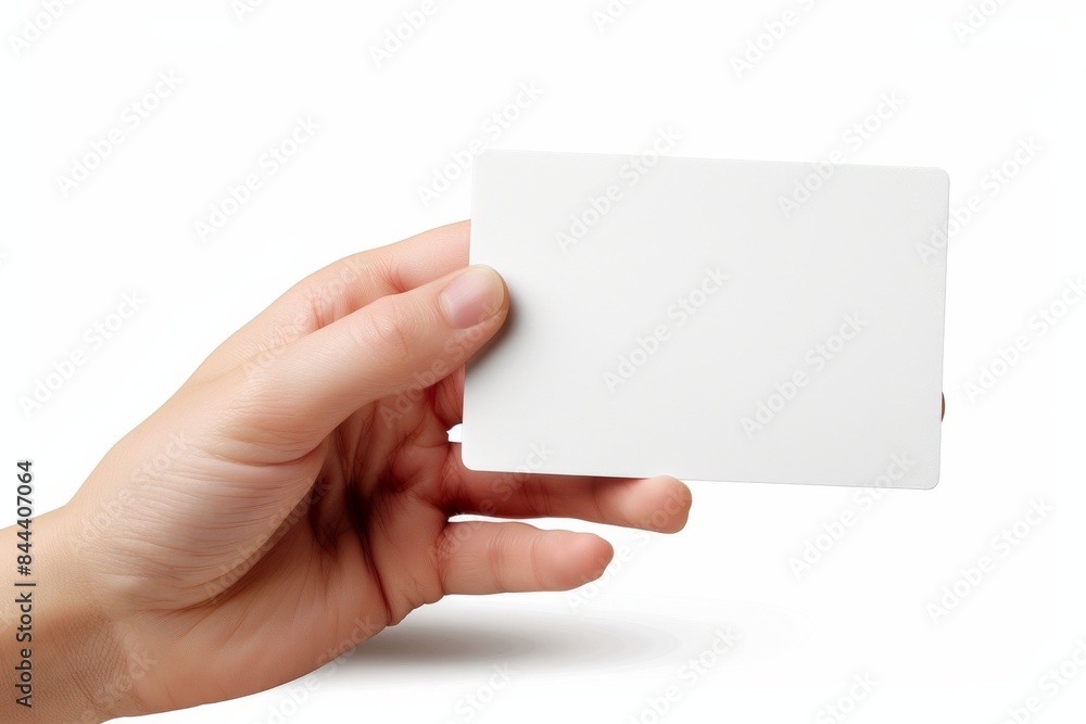 Fototapeta premium Blank White Card Mockup on Hand created with Generative AI