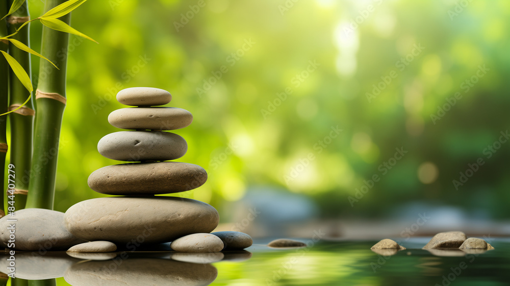 Obraz premium zen stones and bamboo leaves