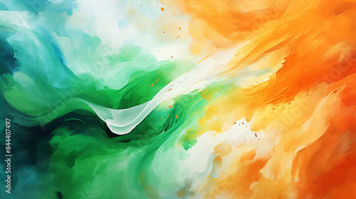 tricolor of indian flag watercolor background with splash