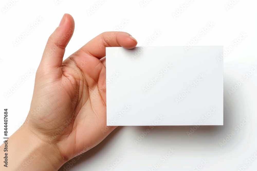 Blank White Card Mockup on Hand created with Generative AI Blank White Card Mockup on Hand created with Generative AI