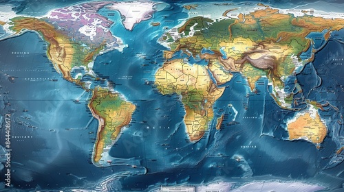 Fototapeta Naklejka Na Ścianę i Meble -  World map showing major cities and capitals