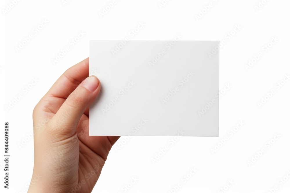 Blank White Card Mockup on Hand created with Generative AI Blank White Card Mockup on Hand created with Generative AI