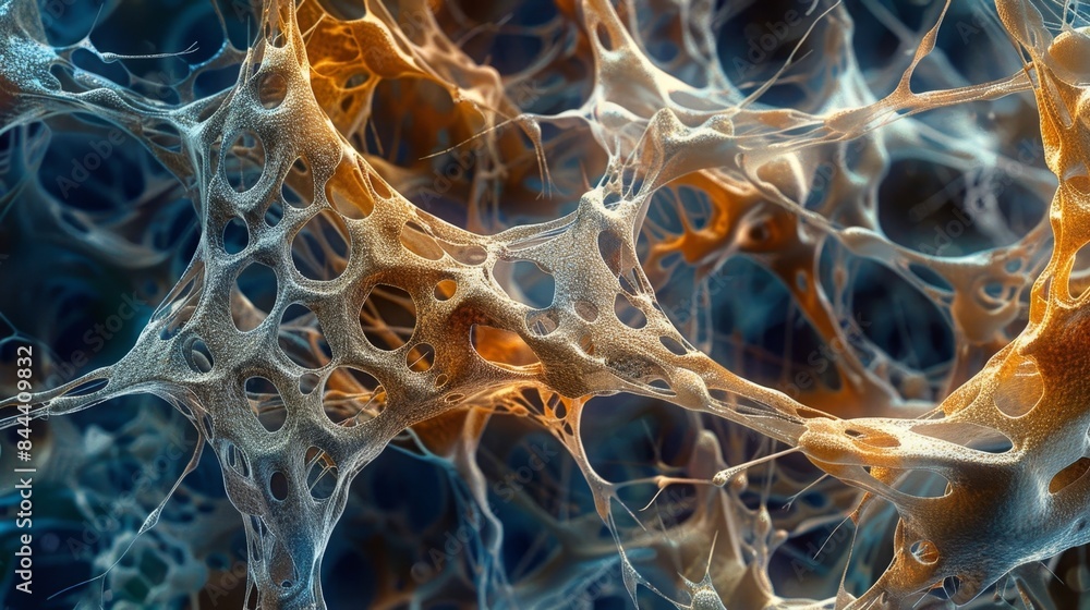 An intricate network of collagen and elastin fibers can be seen in the bone marrow stroma providing elasticity and tensile strength to the tissue An intricate network of collagen and elastin fibers can be seen in the bone marrow stroma providing elasticity and tensile strength to the tissue