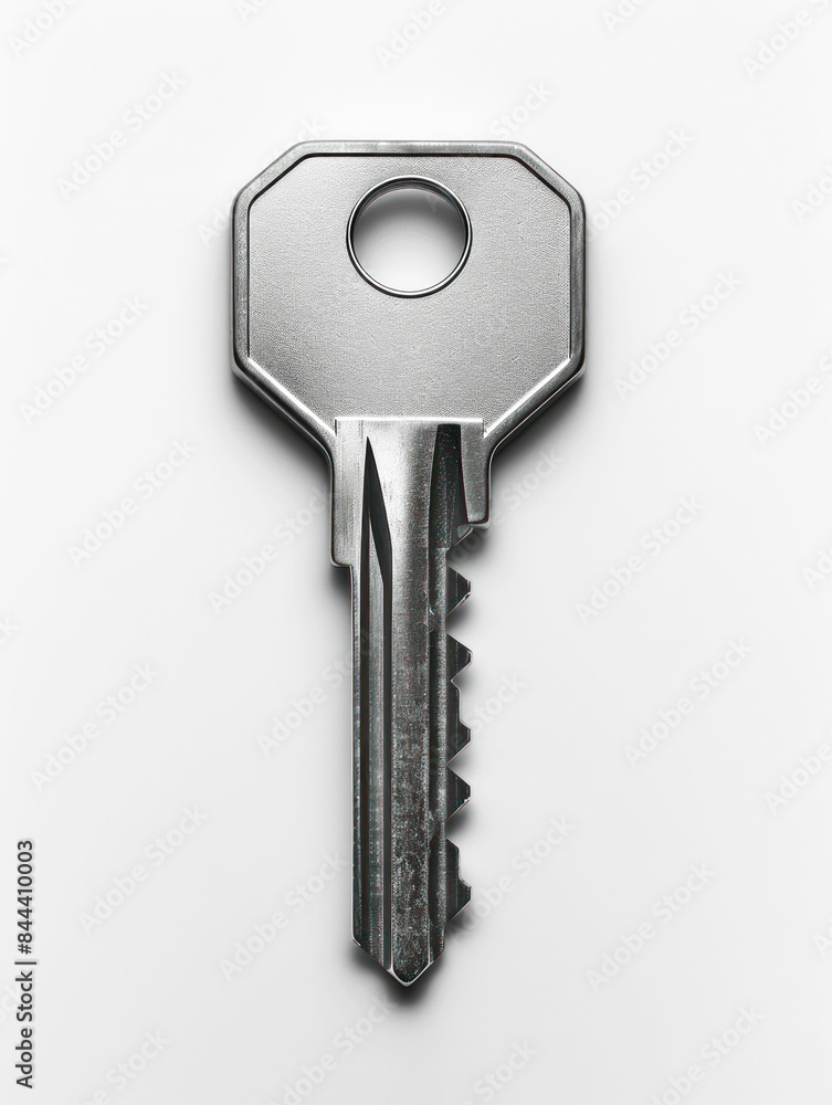 Close-Up of a Silver Key on White Background. Generative ai Close-Up of a Silver Key on White Background. Generative ai