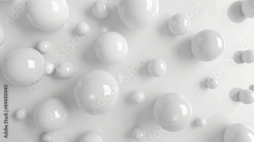 Abstract white spheres floating on white background