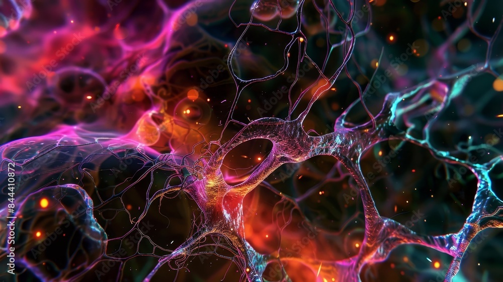 A microscopic view of a neurons cytoskeleton which provides structural support for the transportation and distribution of neurotransmitter vesicles A microscopic view of a neurons cytoskeleton which provides structural support for the transportation and distribution of neurotransmitter vesicles