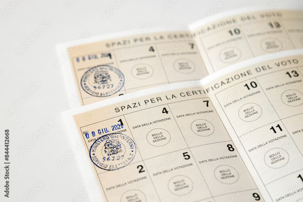 Fototapeta premium Voting certification section in Italian voter registration card (Tessera Elettorale)