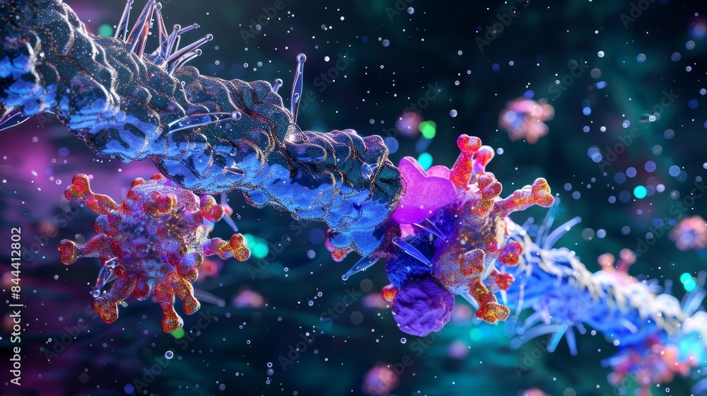 Microscopic image of a B cell receptor engaging with an antigen on the surface of a pathogen Microscopic image of a B cell receptor engaging with an antigen on the surface of a pathogen