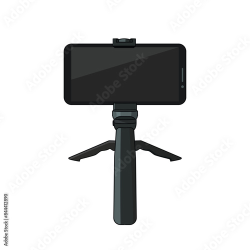 Smartphone mounted on a mini tripod