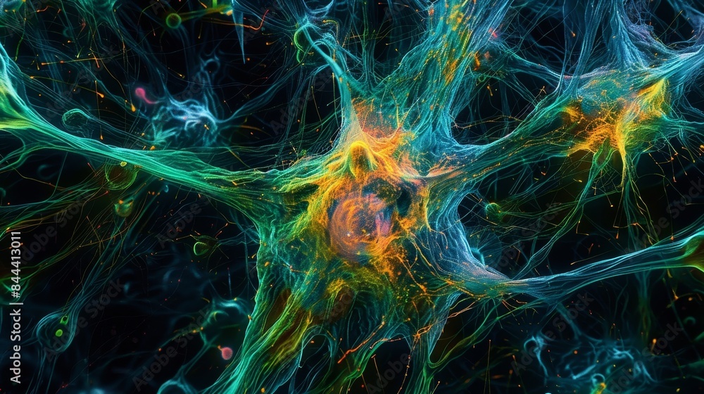 Highresolution microscopy image of a single cell clearly showing the intricate arrangement of CAMs on its surface Highresolution microscopy image of a single cell clearly showing the intricate arrangement of CAMs on its surface