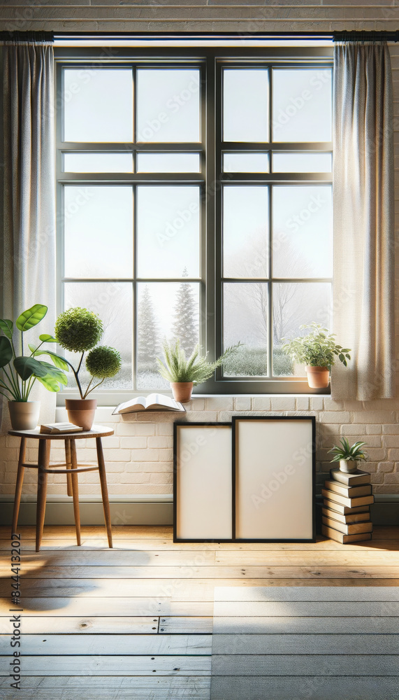 Bright and Airy Windowsill with Blank Picture Frame Bright and Airy Windowsill with Blank Picture Frame