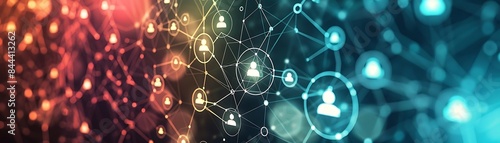 abstract digital communication background with social media icons and network connections