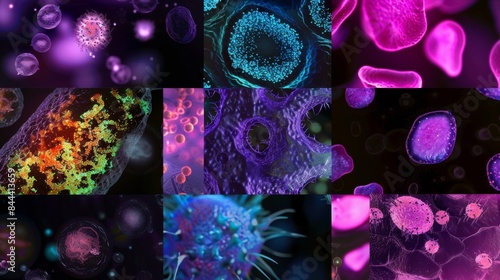 A series of microscopic images showing the different stages of interferon production and signaling in response to viral threats photo