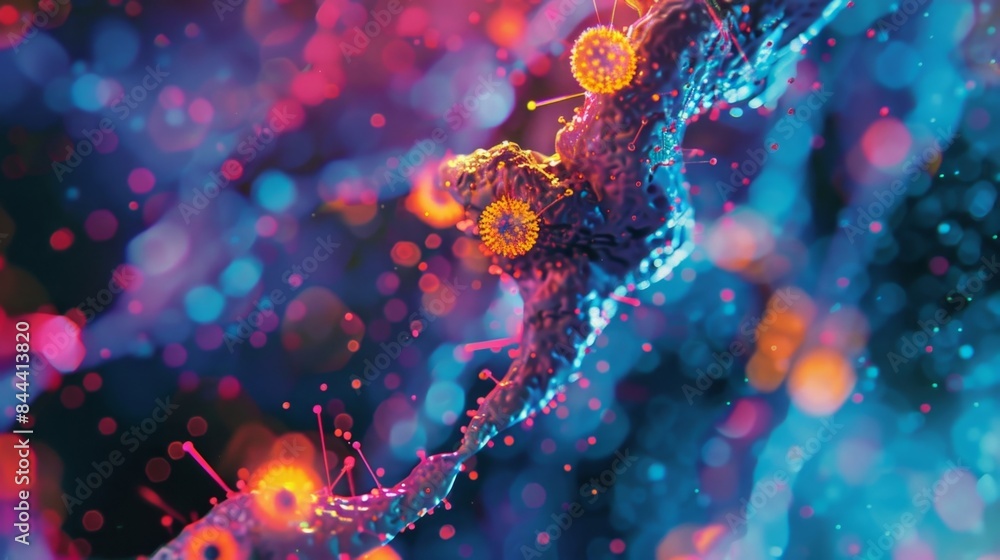 A fluorescent microscopy image captures the moment when a fluorescentlylabeled molecule successfully binds to its designated protein target producing a bright signal A fluorescent microscopy image captures the moment when a fluorescentlylabeled molecule successfully binds to its designated protein target producing a bright signal