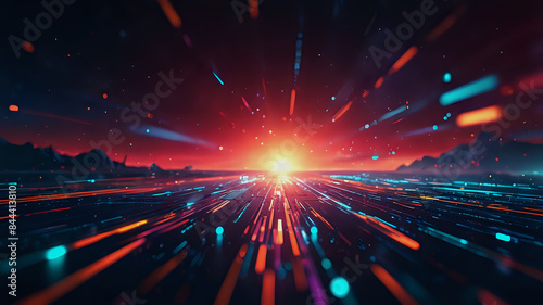 Abstract digital art with a glowing matrix effect technology background design . photo