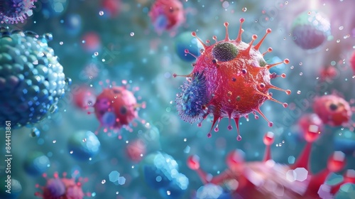 A visually stunning representation of the interactions between NK cells and other immune cells showcasing the coordinated efforts of these cells in combating pathogens