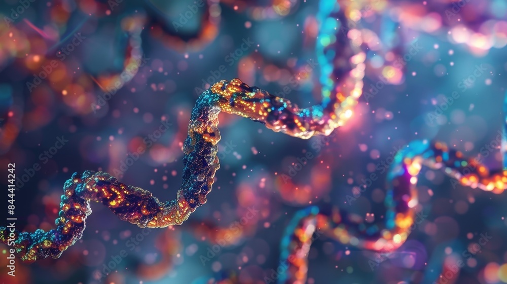 Microscopic image of telomerase in action adding nucleotides to the end of a shortened telomere to prevent chromosomal instability Microscopic image of telomerase in action adding nucleotides to the end of a shortened telomere to prevent chromosomal instability