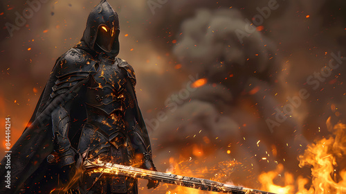 Cool 3D fire sword dark knight photo