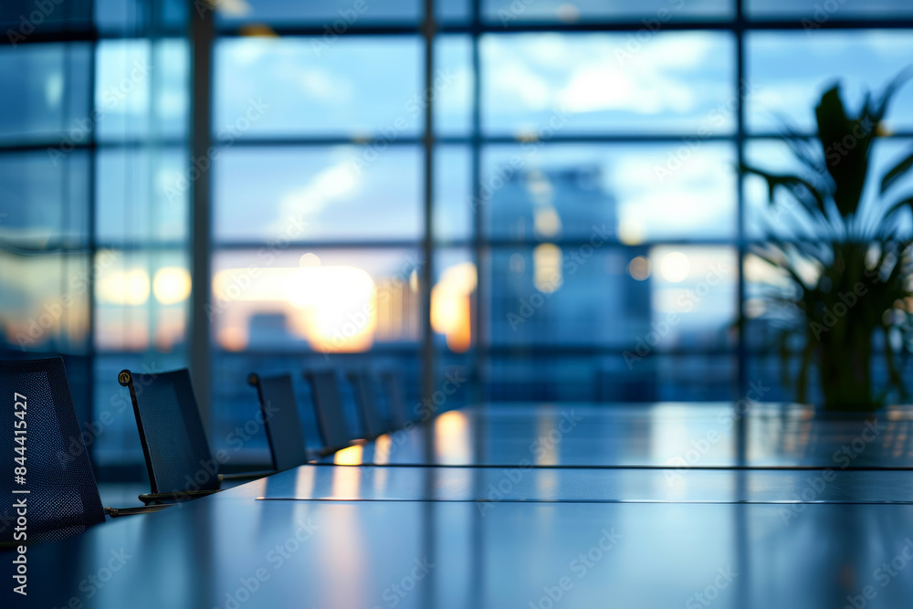A tranquil conference room in modern office with a blurred background A tranquil conference room in modern office with a blurred background