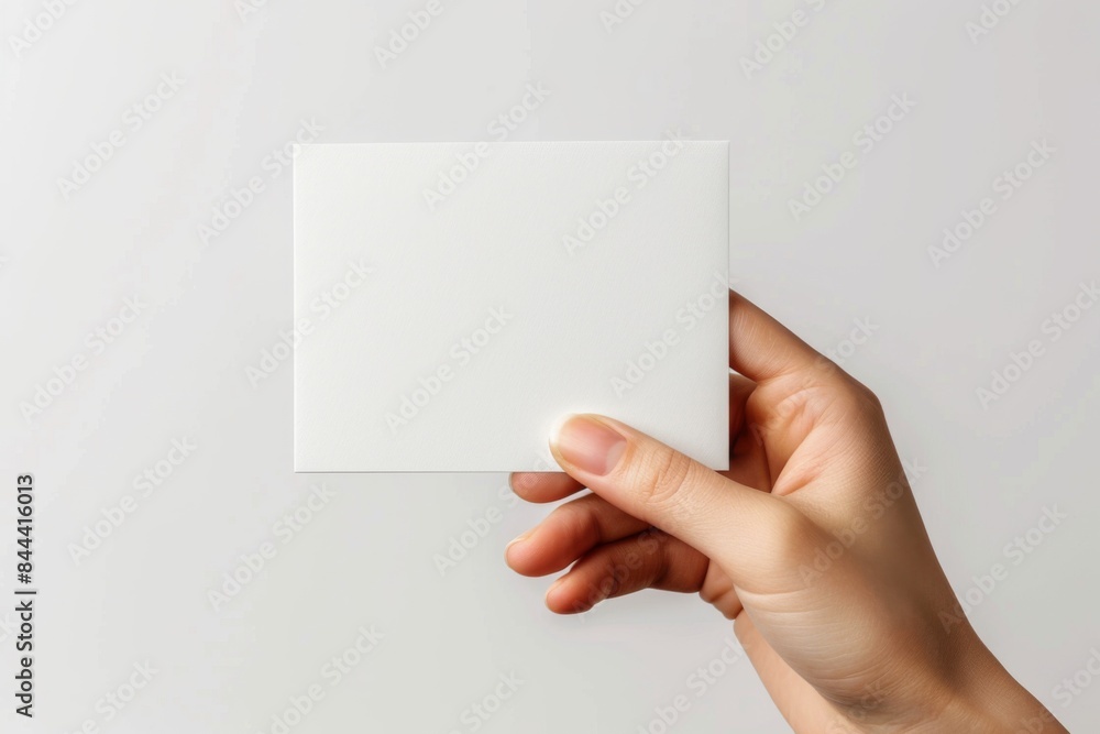 Obraz premium Blank White Card Mockup on Hand created with Generative AI