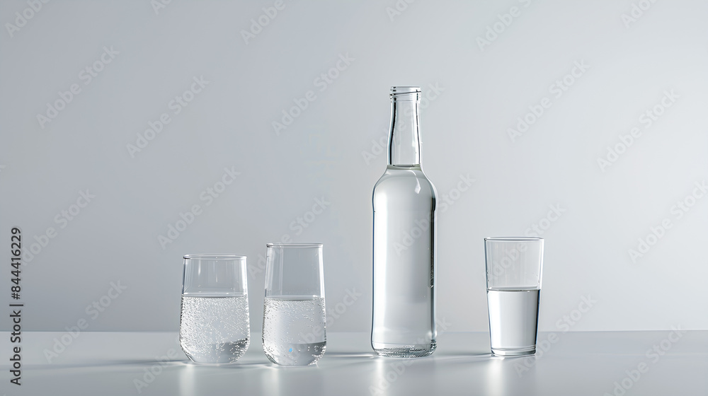 Bottles and glasses containing water
Bottles and glasses containing water