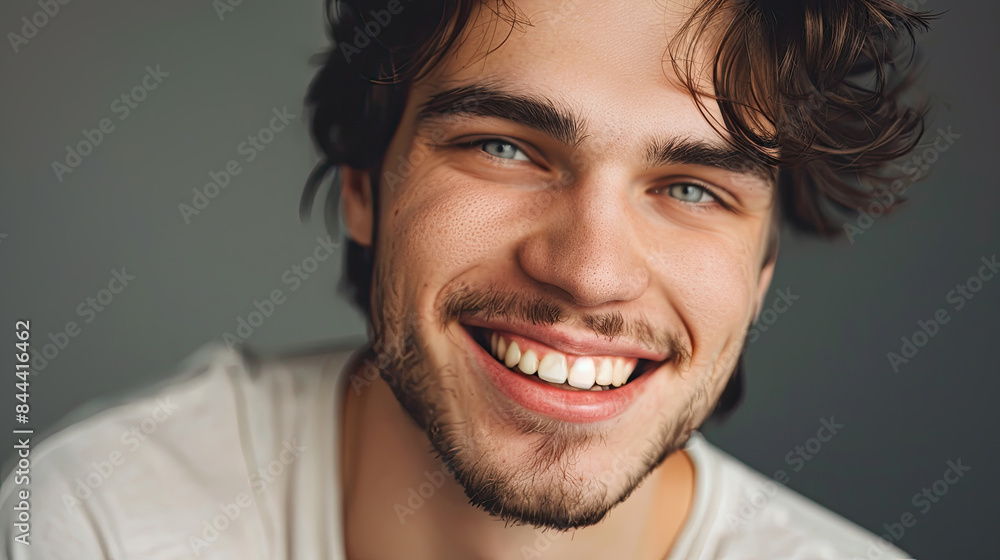 Fototapeta premium Closeup portrait of handsome smiling young man