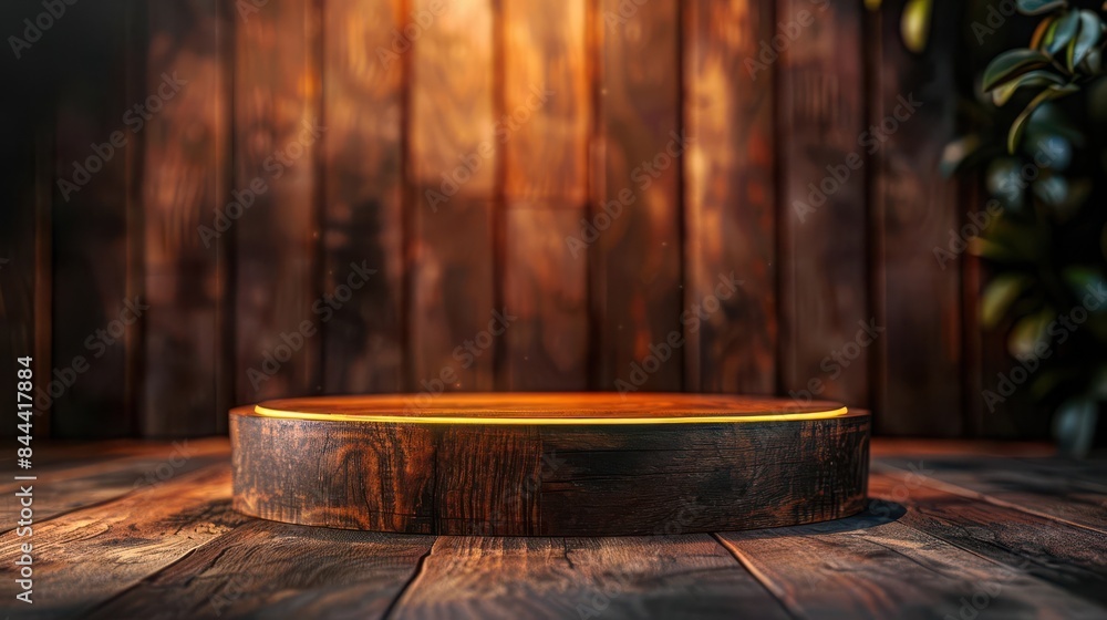 Fototapeta premium Wooden podium showcase for elegant display