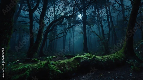 Obraz na płótnie Mystical night in dark but beautiful forest full of wonder and magic essence with moon view w salonie