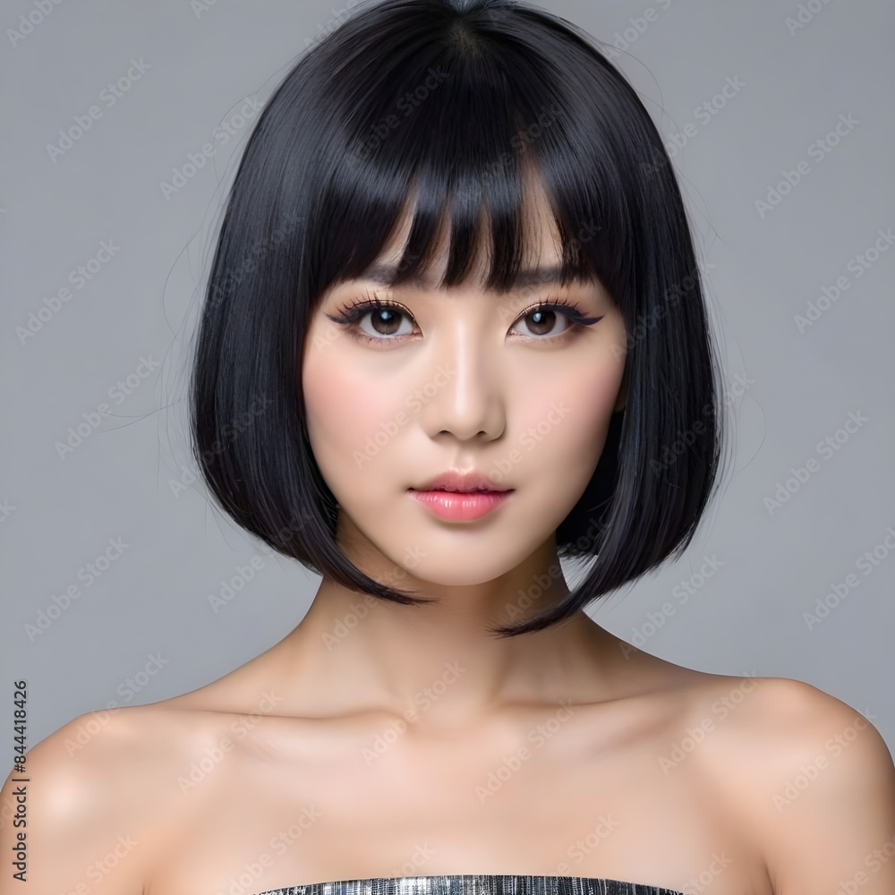 Luxury woman with fashion make-up & bob hairstyle on gray background. Luxury woman with fashion make-up & bob hairstyle on gray background.