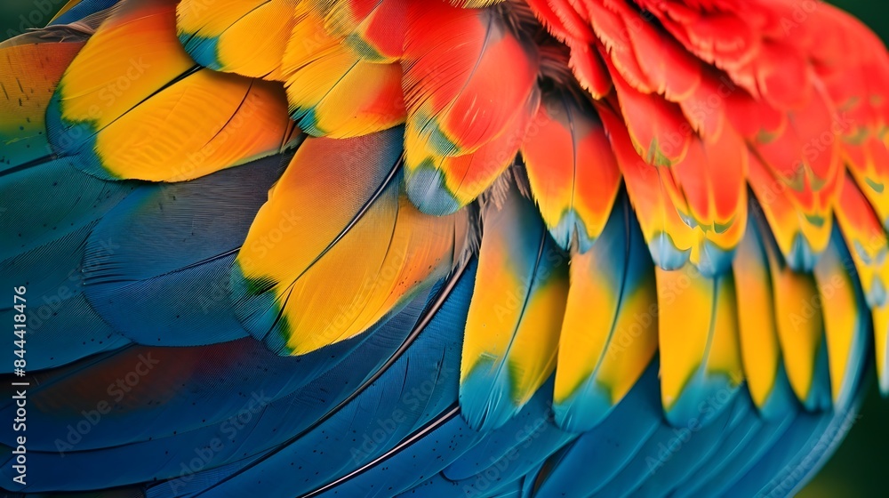 Fototapeta premium Exquisite Feather Textures of a Vibrant Macaw Bird in Close-up