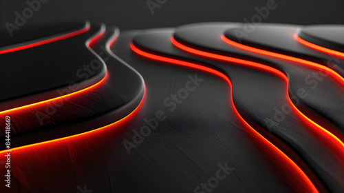 Black abstract background with red wavey lines photo