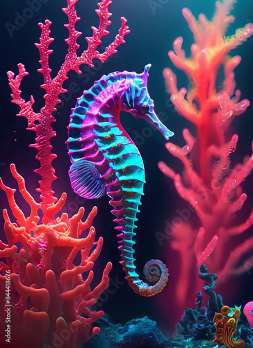 seahorse with corals