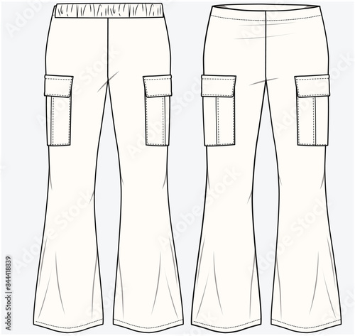 CARGO POCKET DETAIL FIT AND FLARE PANT DETAIL FASHION FLAT DESIGNED FOR TEEN GIRLS AND KID GIRLS IN VECTOR FILE