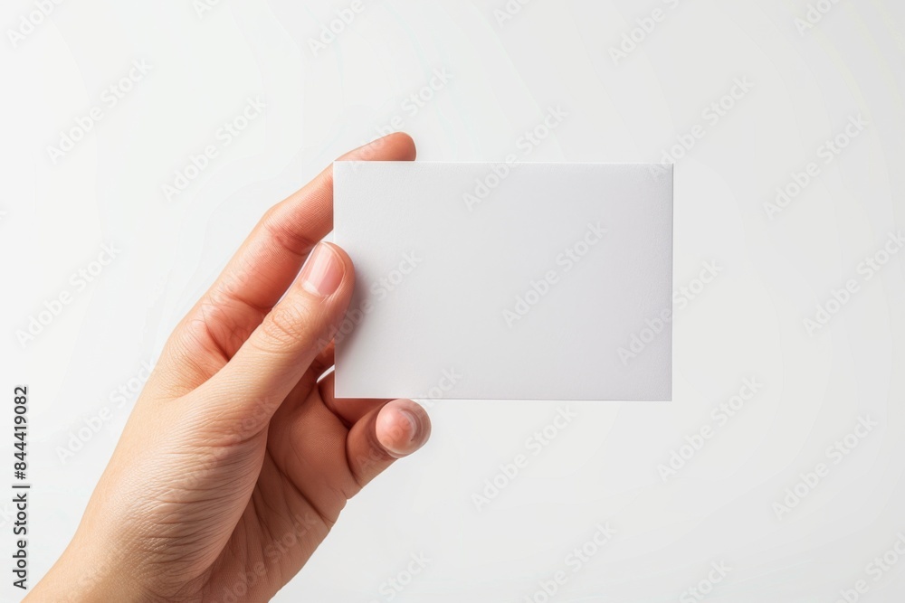 Obraz premium Blank White Card Mockup on Hand created with Generative AI