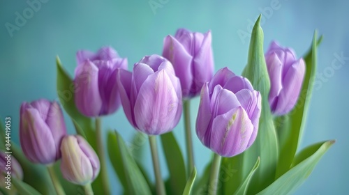Floral arrangement of purple tulips against a soft green backdrop Ideal for celebrating Valentine s Day birthdays Mother s Day and International Women s Day