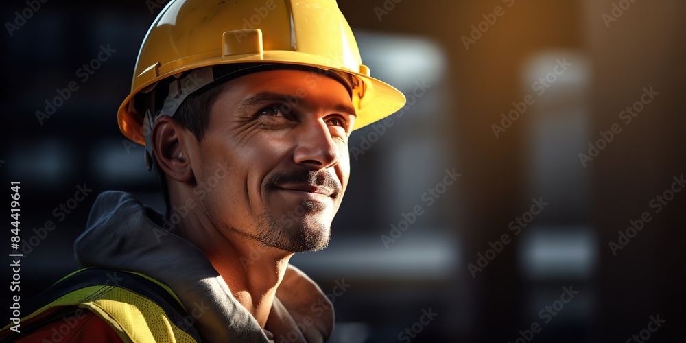 Construction worker portrait face happy but tired. Hndsome guy man looking in the camera at construction building background scene Construction worker portrait face happy but tired. Hndsome guy man looking in the camera at construction building background scene