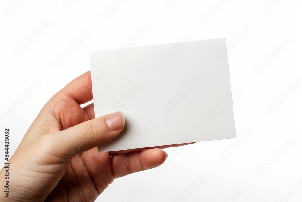 Blank White Card Mockup on Hand created with Generative AI Blank White Card Mockup on Hand created with Generative AI