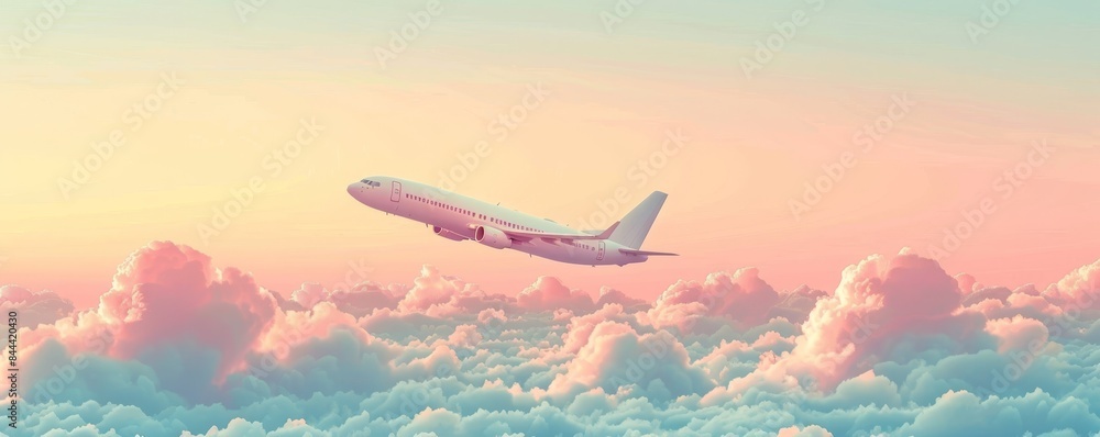 An elegant minimalist banner featuring a simple illustration of an airplane soaring through the clouds. An elegant minimalist banner featuring a simple illustration of an airplane soaring through the clouds.