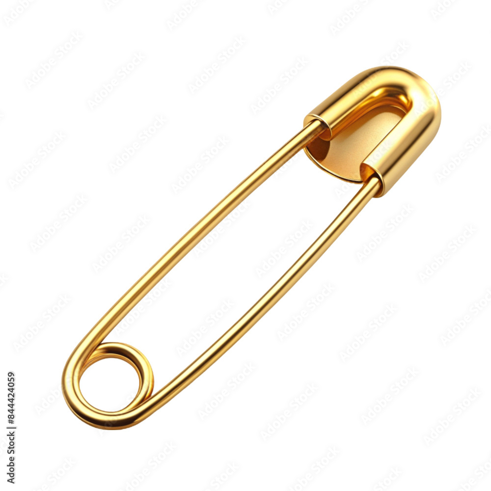 One open safety pin golden isolated on transparent background. One open safety pin golden isolated on transparent background.