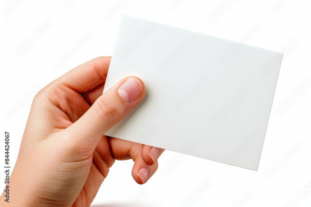 Blank White Card Mockup on Hand created with Generative AI Blank White Card Mockup on Hand created with Generative AI