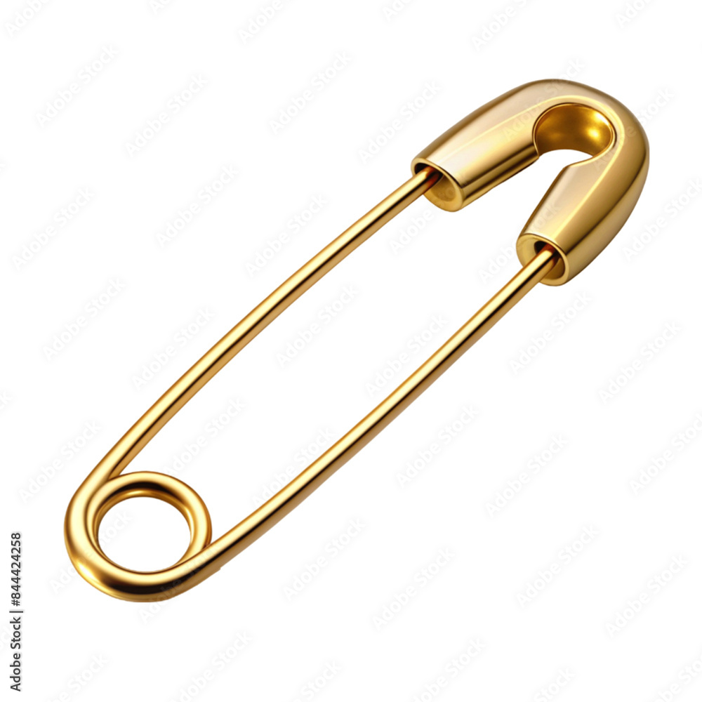 One open safety pin golden isolated on transparent background. One open safety pin golden isolated on transparent background.