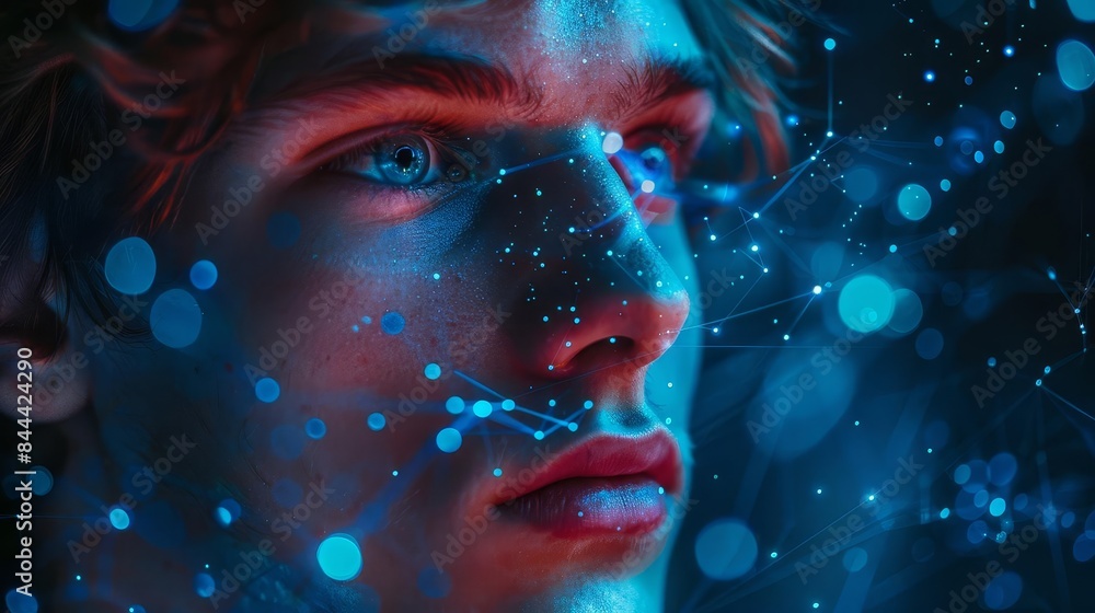 Internet network security concept with young man in the night Internet network security concept with young man in the night